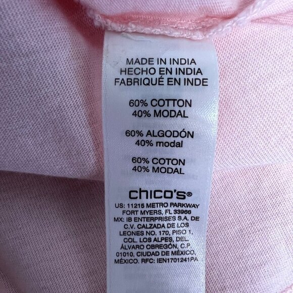 Chico’s Women’s Cold Shoulder Short Sleeve Top Embellished Shoulder Pink Large - Picture 9 of 9